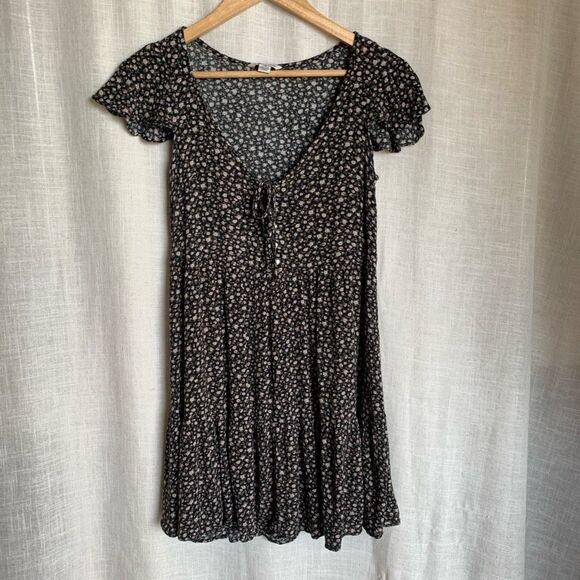 American Eagle Dress Womens XXS Black Dark Floral Witchy Ruffle Boho Cottagecore - Picture 1 of 16